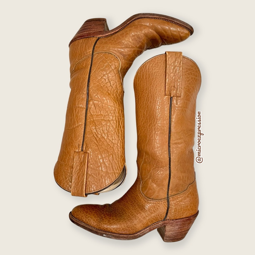 1980s VINTAGE Frye Grainy Tan Brown Leather Pull On Western Boho Cowboy Boot - Picture 5 of 15